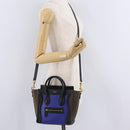 CELINE Luggage Nano Hand Bag Leather 2way Blue Gold Auth BA15855M-26