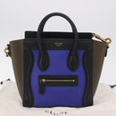 CELINE Luggage Nano Hand Bag Leather 2way Blue Gold Auth BA15855M-12