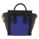 CELINE Luggage Nano Hand Bag Leather 2way Blue Gold Auth BA15855M-2