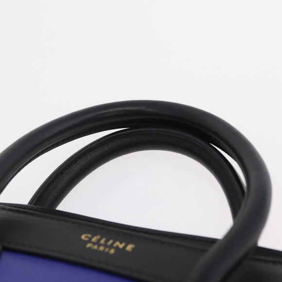 CELINE Luggage Nano Hand Bag Leather 2way Blue Gold Auth BA15855M