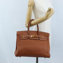 HERMES Birkin 35 Hand Bag Taurillon Leather Brown Gold Auth BA15860SM-36
