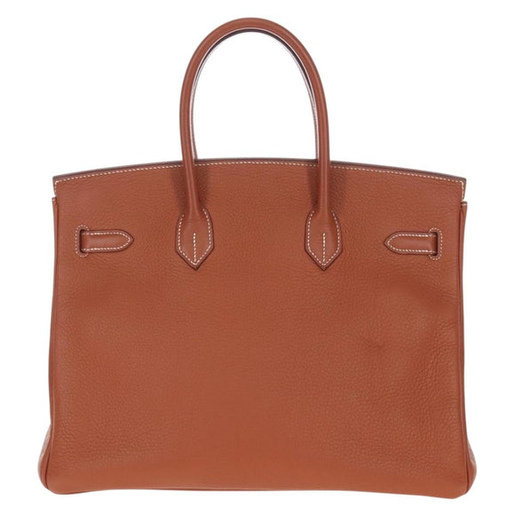 HERMES Birkin 35 Hand Bag Taurillon Leather Brown Gold Auth BA15860SM