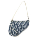 Christian Dior Trotter Canvas Saddle Pouch PVC Navy Silver Auth BA15861V-1
