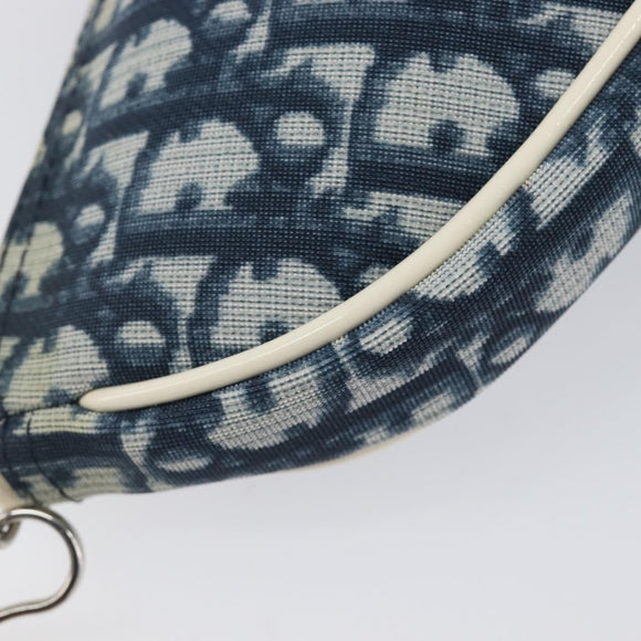 Christian Dior Trotter Canvas Saddle Pouch PVC Navy Silver Auth BA15861V