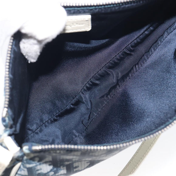Christian Dior Trotter Canvas Saddle Pouch PVC Navy Silver Auth BA15861V
