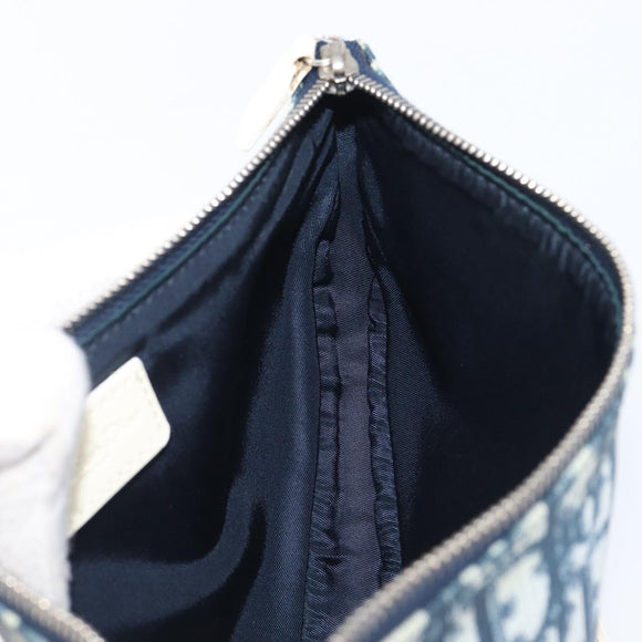 Christian Dior Trotter Canvas Saddle Pouch PVC Navy Silver Auth BA15861V