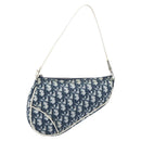 Christian Dior Trotter Canvas Saddle Pouch PVC Navy Silver Auth BA15861V-2