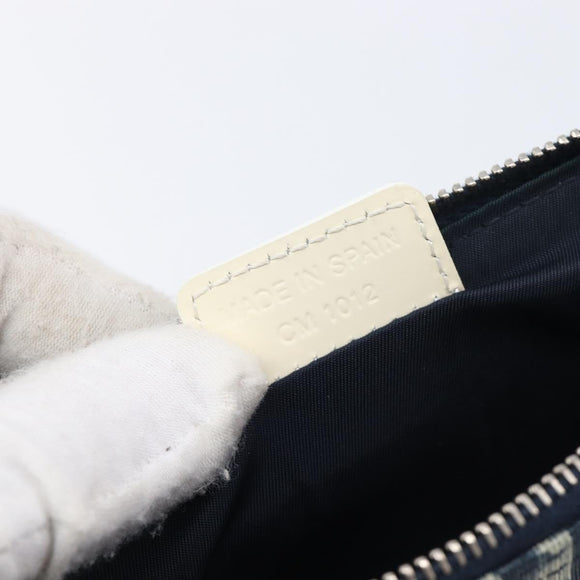 Christian Dior Trotter Canvas Saddle Pouch PVC Navy Silver Auth BA15861V