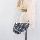 Christian Dior Trotter Canvas Saddle Pouch PVC Navy Silver Auth BA15861V-22