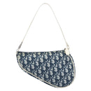 Christian Dior Trotter Canvas Saddle Pouch PVC Navy Silver Auth BA15861V-3