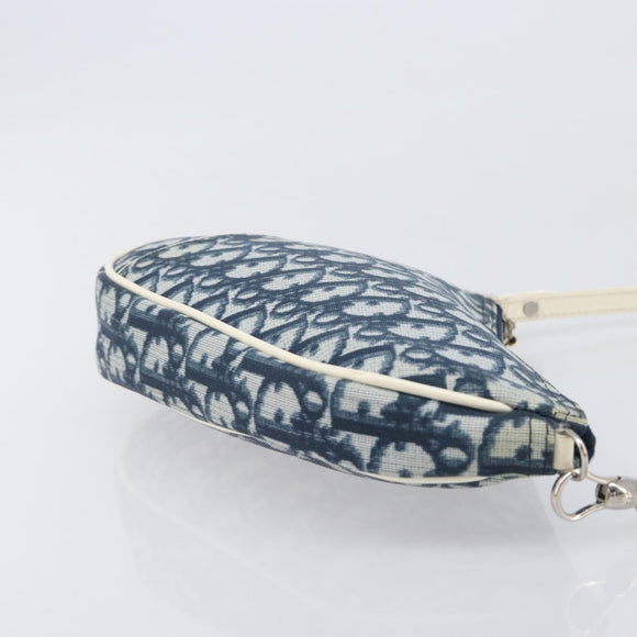Christian Dior Trotter Canvas Saddle Pouch PVC Navy Silver Auth BA15861V