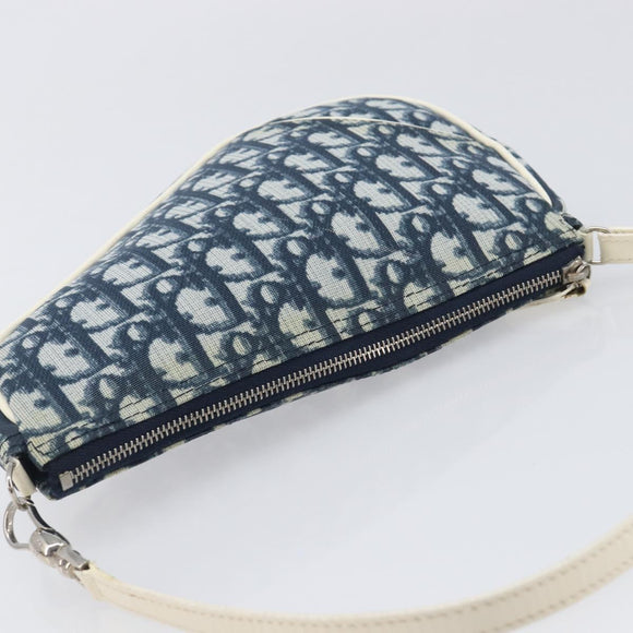 Christian Dior Trotter Canvas Saddle Pouch PVC Navy Silver Auth BA15861V