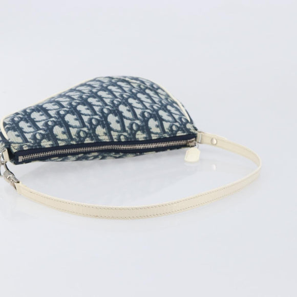 Christian Dior Trotter Canvas Saddle Pouch PVC Navy Silver Auth BA15861V