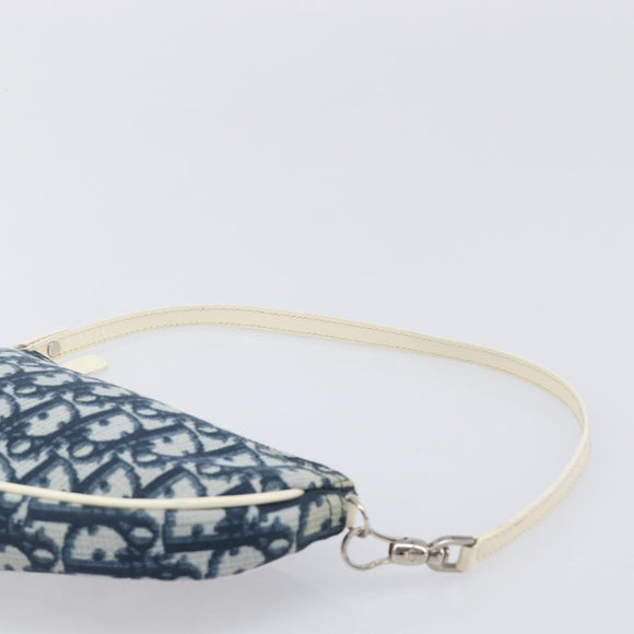 Christian Dior Trotter Canvas Saddle Pouch PVC Navy Silver Auth BA15861V