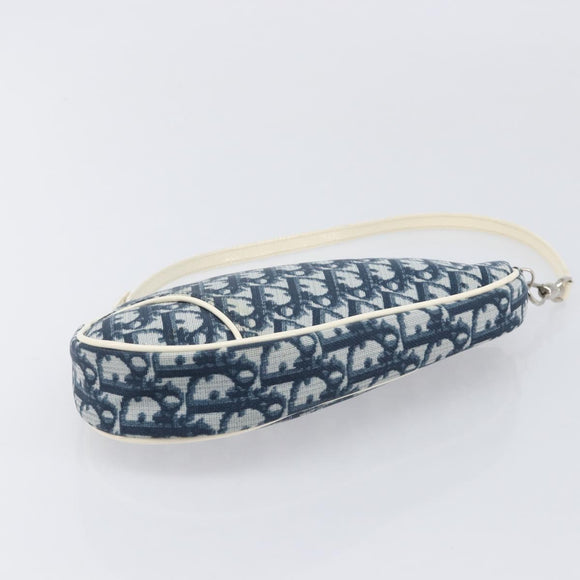Christian Dior Trotter Canvas Saddle Pouch PVC Navy Silver Auth BA15861V