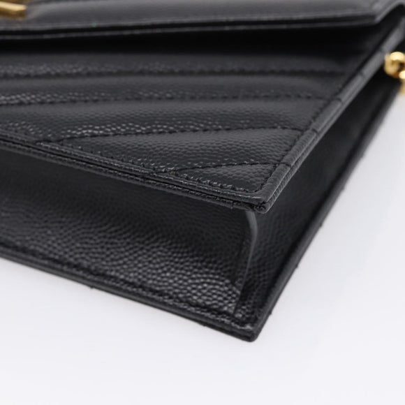 Saint Laurent Chain Shoulder Bag Leather Black Gold Auth BA15862M