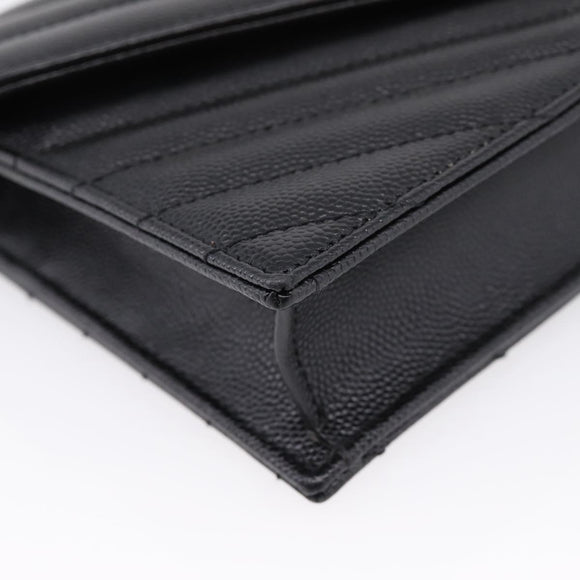 Saint Laurent Chain Shoulder Bag Leather Black Gold Auth BA15862M