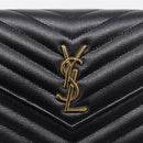 Saint Laurent Chain Shoulder Bag Leather Black Gold Auth BA15862M-14