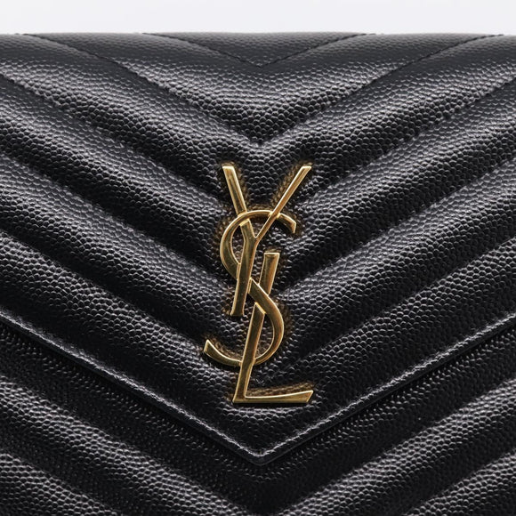 Saint Laurent Chain Shoulder Bag Leather Black Gold Auth BA15862M