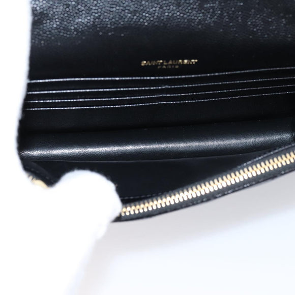 Saint Laurent Chain Shoulder Bag Leather Black Gold Auth BA15862M