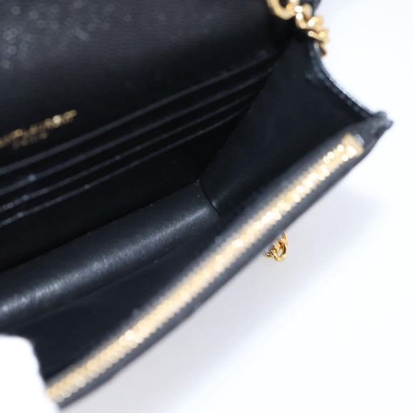 Saint Laurent Chain Shoulder Bag Leather Black Gold Auth BA15862M