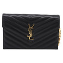 Saint Laurent Chain Shoulder Bag Leather Black Gold Auth BA15862M-2