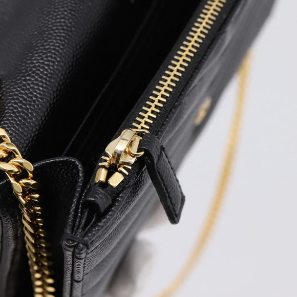 Saint Laurent Chain Shoulder Bag Leather Black Gold Auth BA15862M