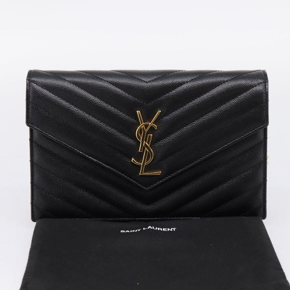 Saint Laurent Chain Shoulder Bag Leather Black Gold Auth BA15862M