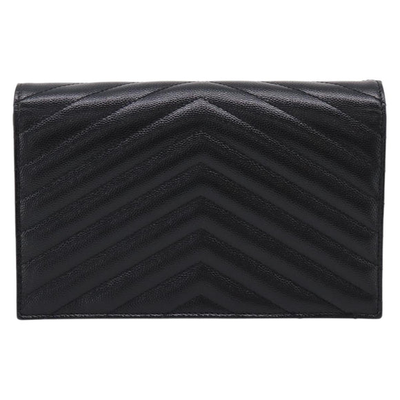 Saint Laurent Chain Shoulder Bag Leather Black Gold Auth BA15862M