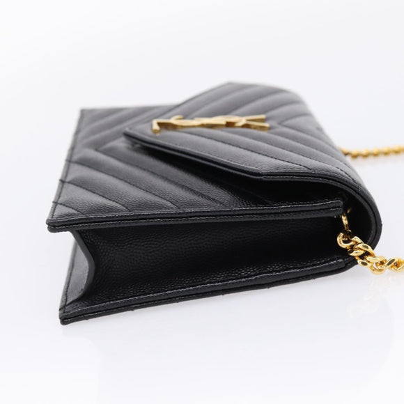 Saint Laurent Chain Shoulder Bag Leather Black Gold Auth BA15862M