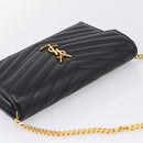 Saint Laurent Chain Shoulder Bag Leather Black Gold Auth BA15862M-6