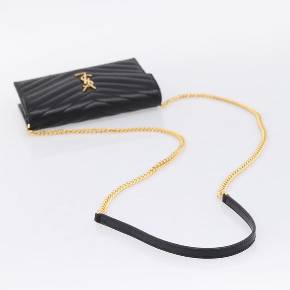 Saint Laurent Chain Shoulder Bag Leather Black Gold Auth BA15862M