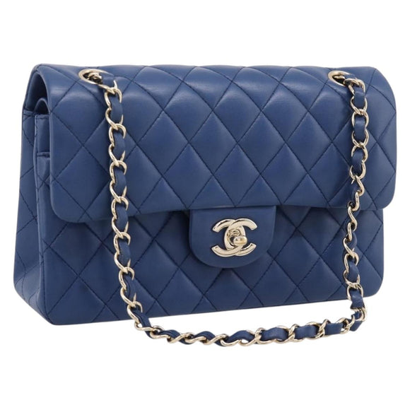 CHANEL Matelasse 23 Chain Shoulder Bag Lamb Skin Blue Gold CC Auth BA15863SAM