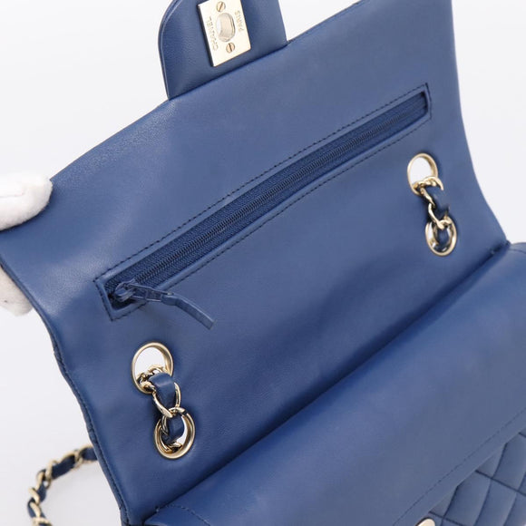 CHANEL Matelasse 23 Chain Shoulder Bag Lamb Skin Blue Gold CC Auth BA15863SAM