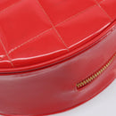 CHANEL Matelasse Round Vanity Hand Bag Patent leather Red Gold CC Auth BA15864SM-12