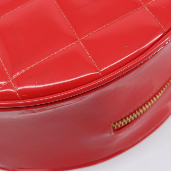 CHANEL Matelasse Round Vanity Hand Bag Patent leather Red Gold CC Auth BA15864SM