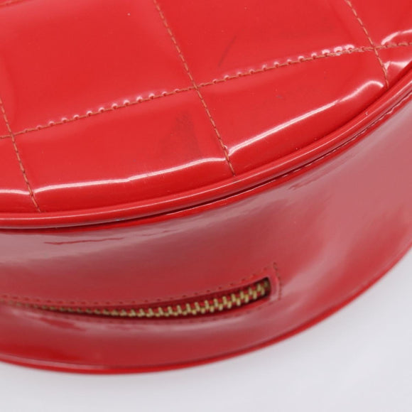 CHANEL Matelasse Round Vanity Hand Bag Patent leather Red Gold CC Auth BA15864SM