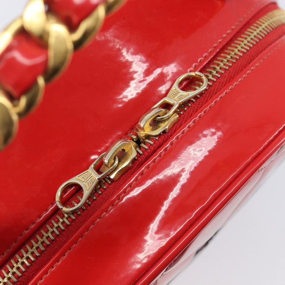 CHANEL Matelasse Round Vanity Hand Bag Patent leather Red Gold CC Auth BA15864SM