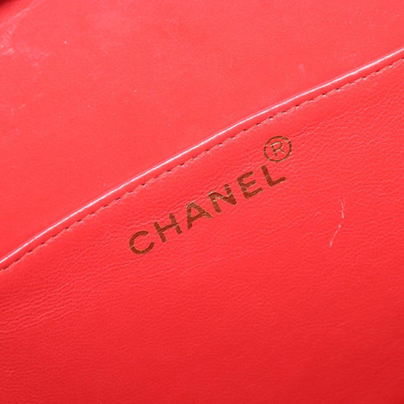 CHANEL Matelasse Round Vanity Hand Bag Patent leather Red Gold CC Auth BA15864SM