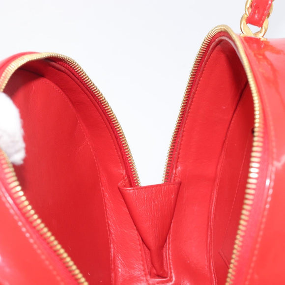 CHANEL Matelasse Round Vanity Hand Bag Patent leather Red Gold CC Auth BA15864SM