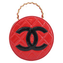 CHANEL Matelasse Round Vanity Hand Bag Patent leather Red Gold CC Auth BA15864SM-2
