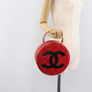 CHANEL Matelasse Round Vanity Hand Bag Patent leather Red Gold CC Auth BA15864SM-22