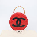 CHANEL Matelasse Round Vanity Hand Bag Patent leather Red Gold CC Auth BA15864SM-23