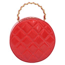 CHANEL Matelasse Round Vanity Hand Bag Patent leather Red Gold CC Auth BA15864SM-3