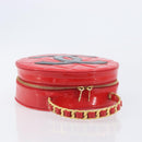 CHANEL Matelasse Round Vanity Hand Bag Patent leather Red Gold CC Auth BA15864SM-6