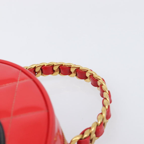 CHANEL Matelasse Round Vanity Hand Bag Patent leather Red Gold CC Auth BA15864SM