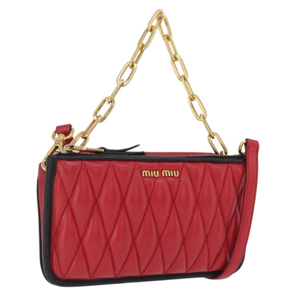 Miu Miu Chain Shoulder Bag Leather 2way Red Gold Auth BA15865M