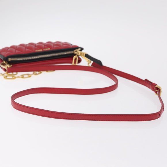 Miu Miu Chain Shoulder Bag Leather 2way Red Gold Auth BA15865M