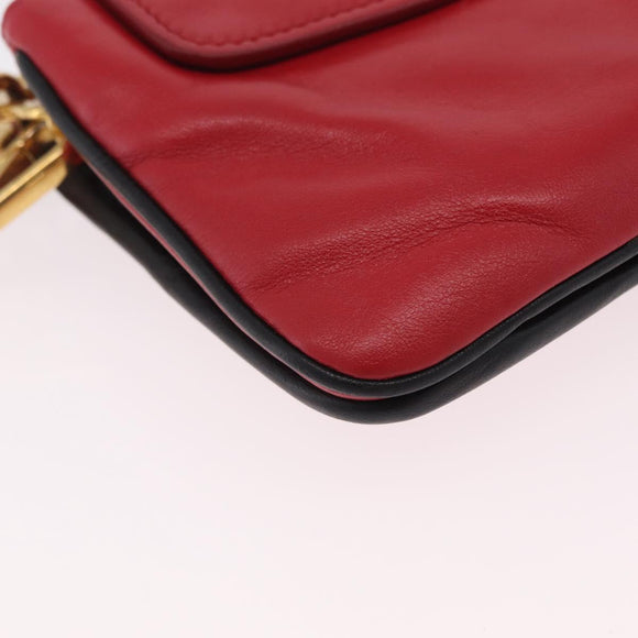Miu Miu Chain Shoulder Bag Leather 2way Red Gold Auth BA15865M