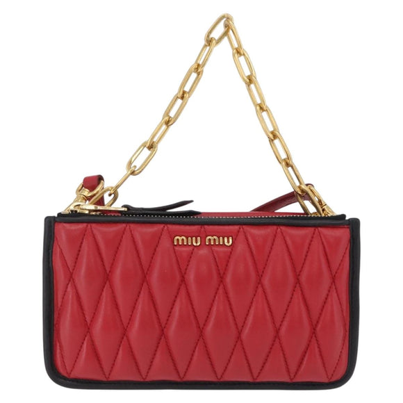 Miu Miu Chain Shoulder Bag Leather 2way Red Gold Auth BA15865M